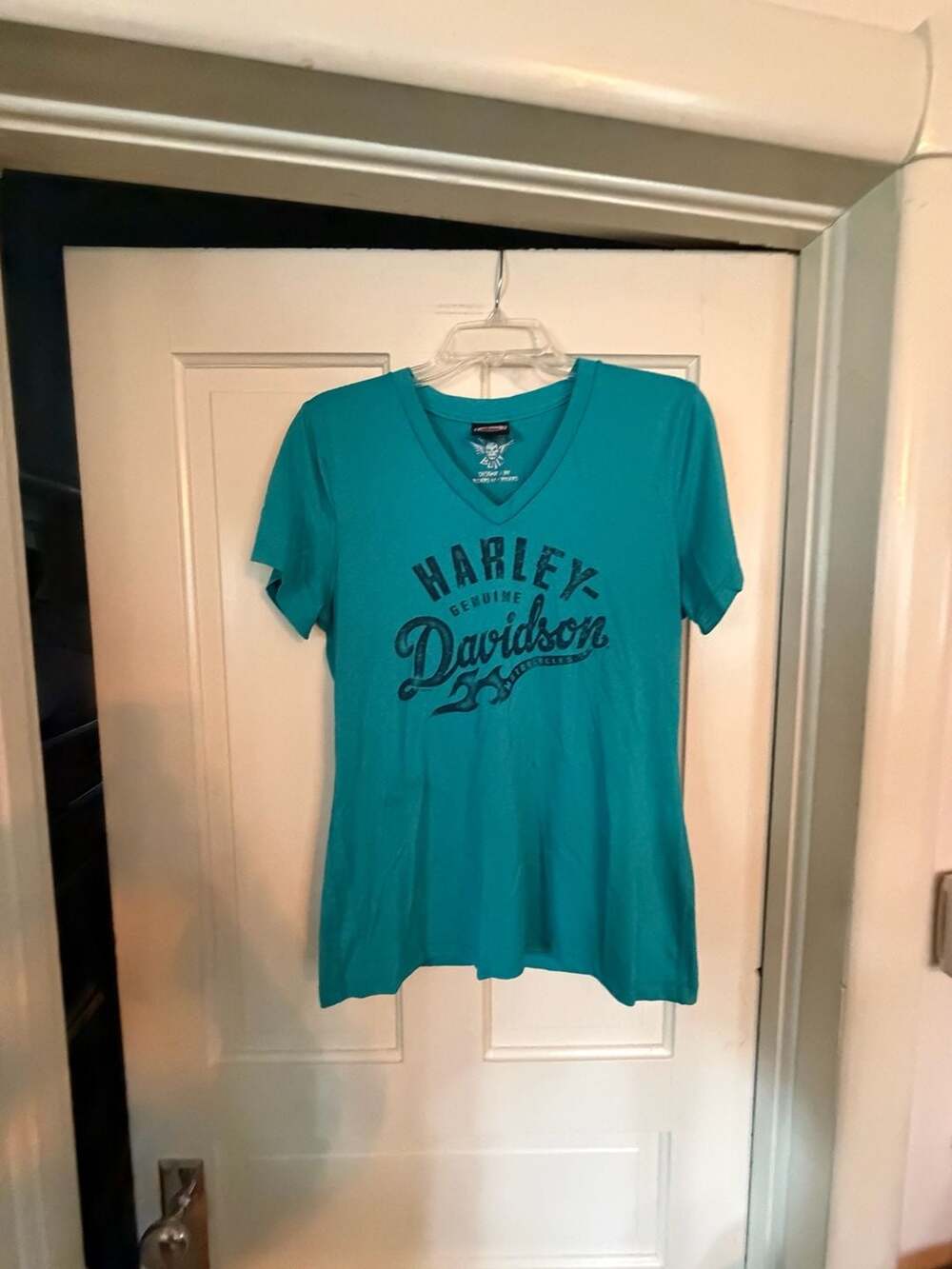 Harley-Davidson Zins Mackinaw City Michigan Teal V-Neck Short Sleeve T-Shirt